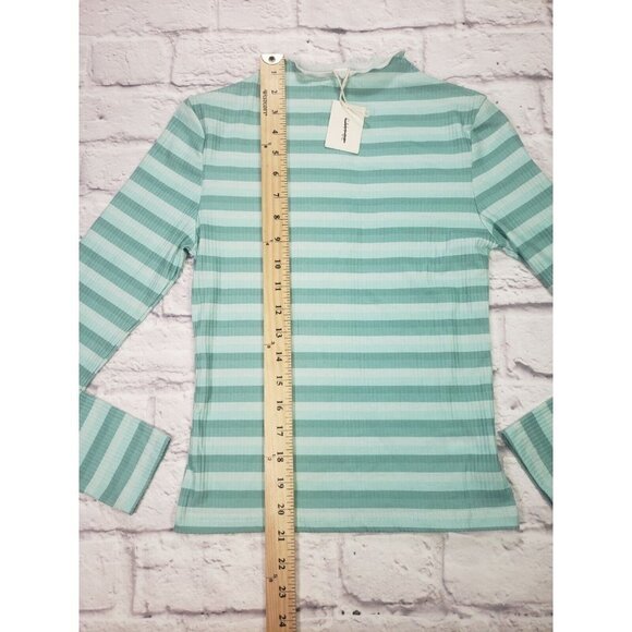 Cali Be Womens Long Sleeve Mock Neck Top Ribbed Green White Size Small - Picture 5 of 6